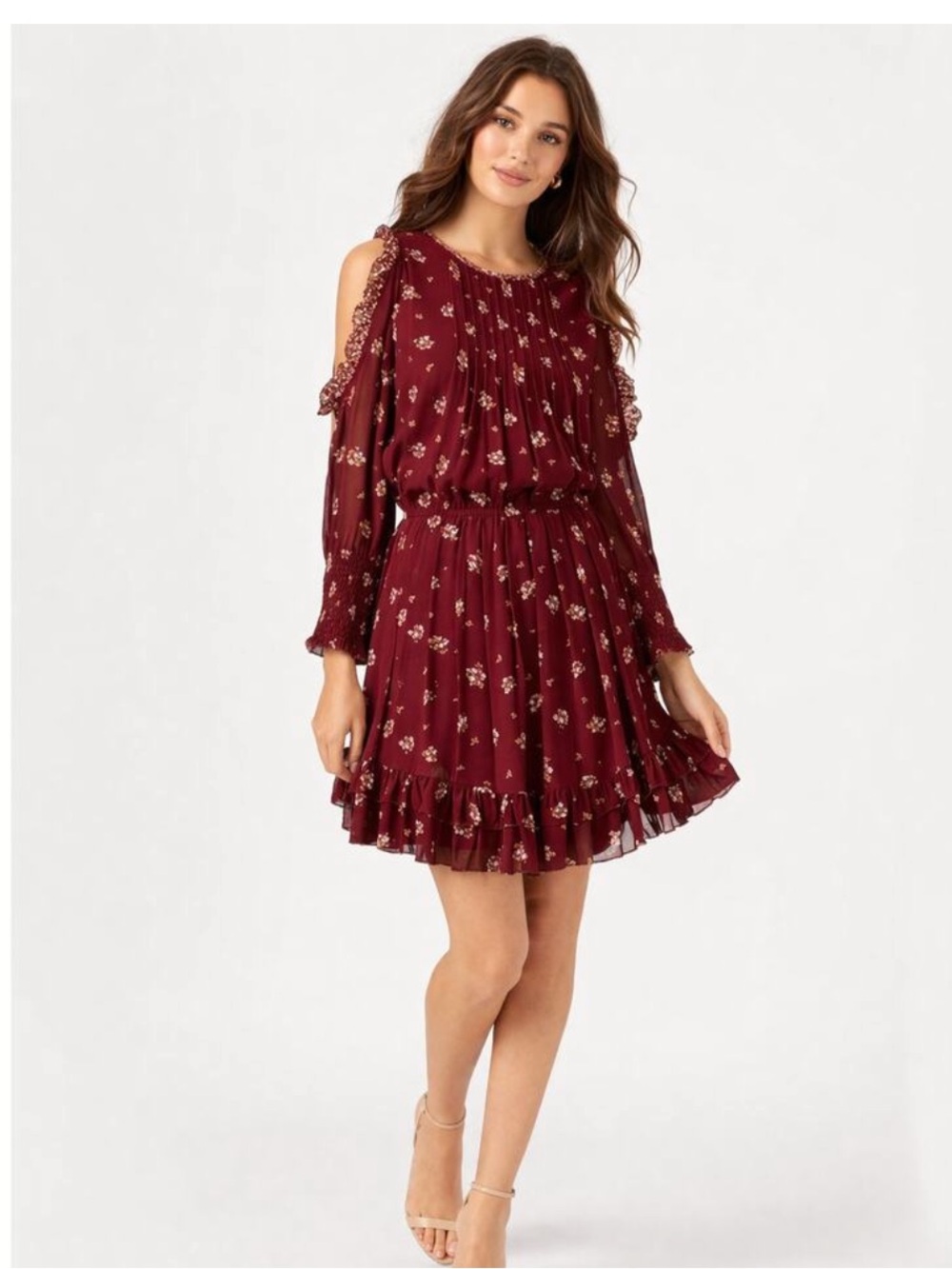 Joie Arleth Silk floral cold shoulder mini Dress in Deep Verbena size small